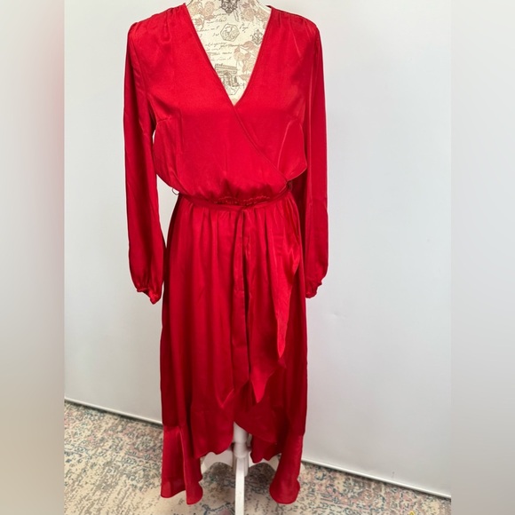 INC International Concepts Cranberry red surplice ruffle hem midi dress size M - Picture 9 of 16